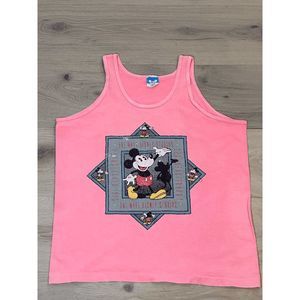 Vintage Walt Disney Studios Mickey Mouse Pink Tank Top Medium 80's